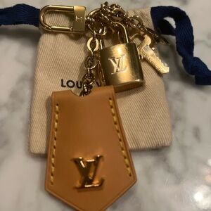 Louis Vuitton Gold and Tan Keychain